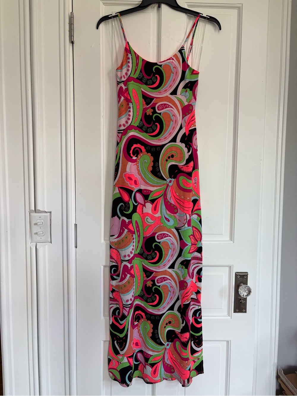 Silvergate Women’s M Paisley Maxi Dress Straps Stretch Slits 70's Multicolor M